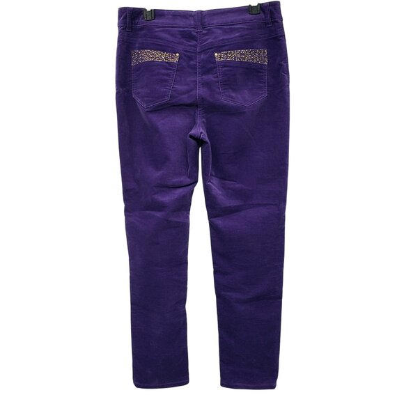 Chico's Purple Velvet Pants Embellished Pockets Bling Fall Winter Womens 1 - Picture 2 of 11
